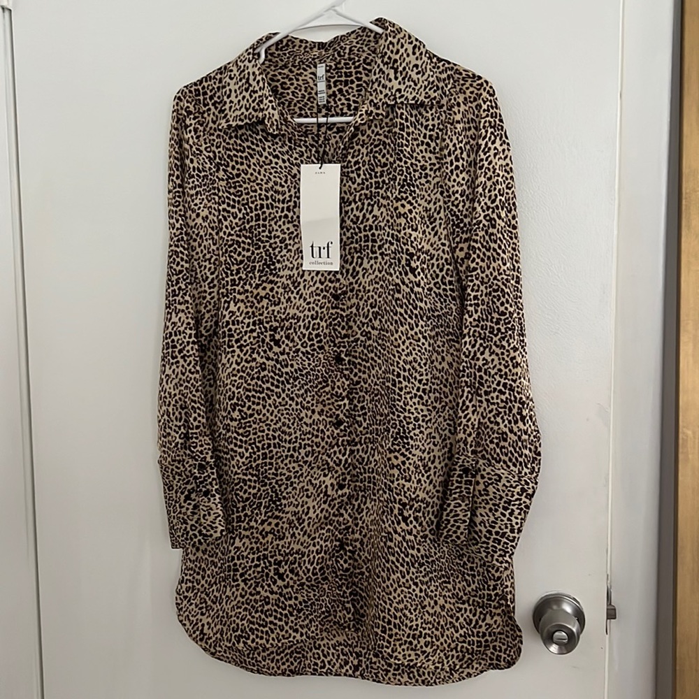 Zara Leopard Print Shirt Dress
